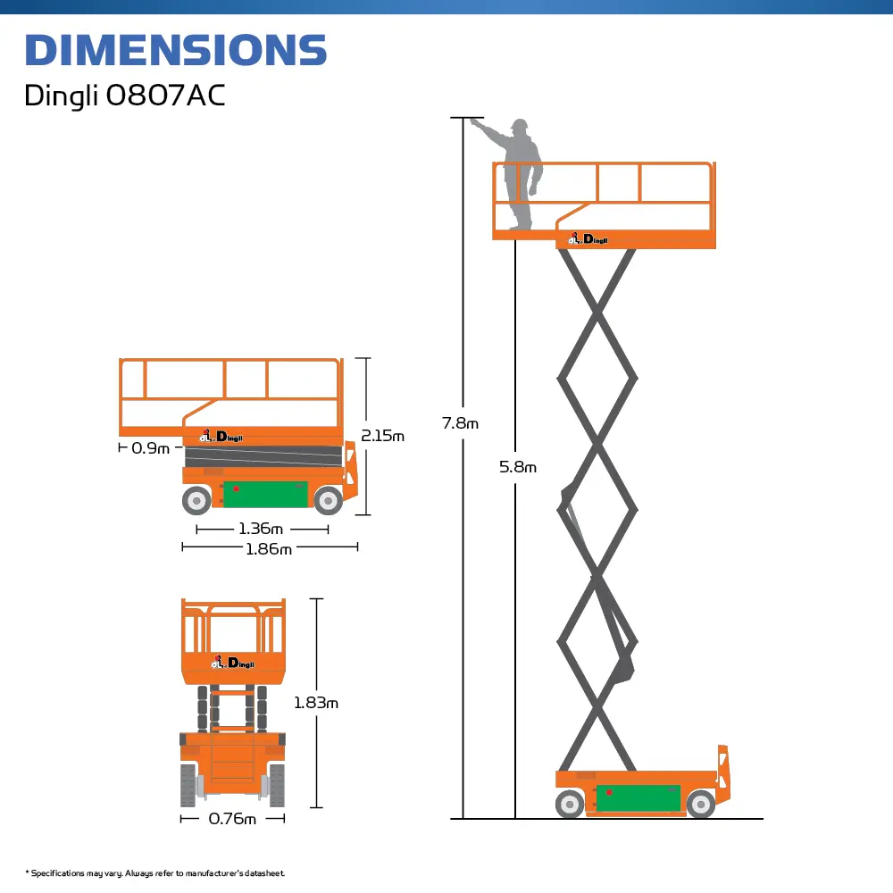 Dingli 0807AC - Electric Scissor Lift - Dimensions - Hire Safe Solutions