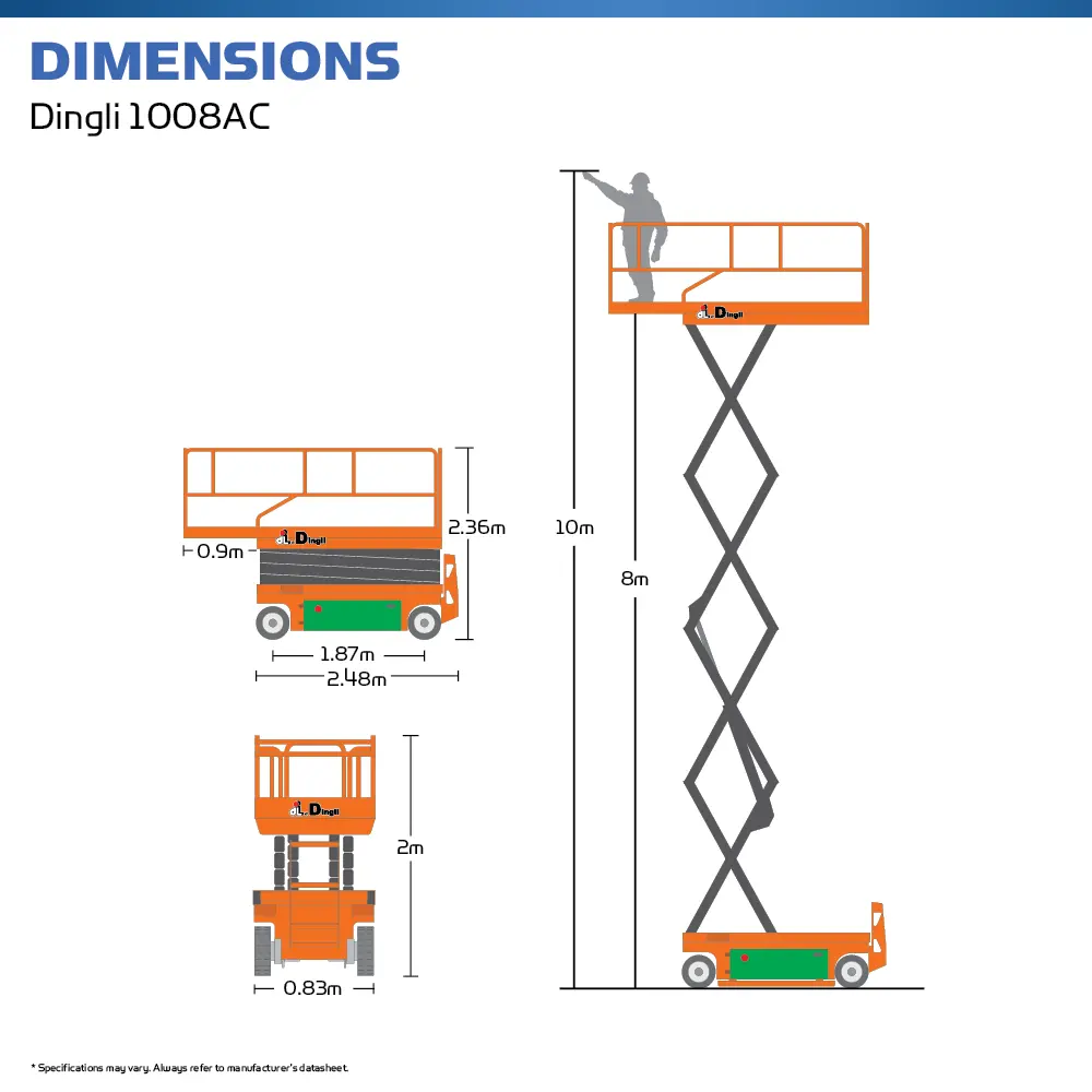Dingli 1008AC - Electric Scissor Lift - Dimensions- Hire Safe Solutions
