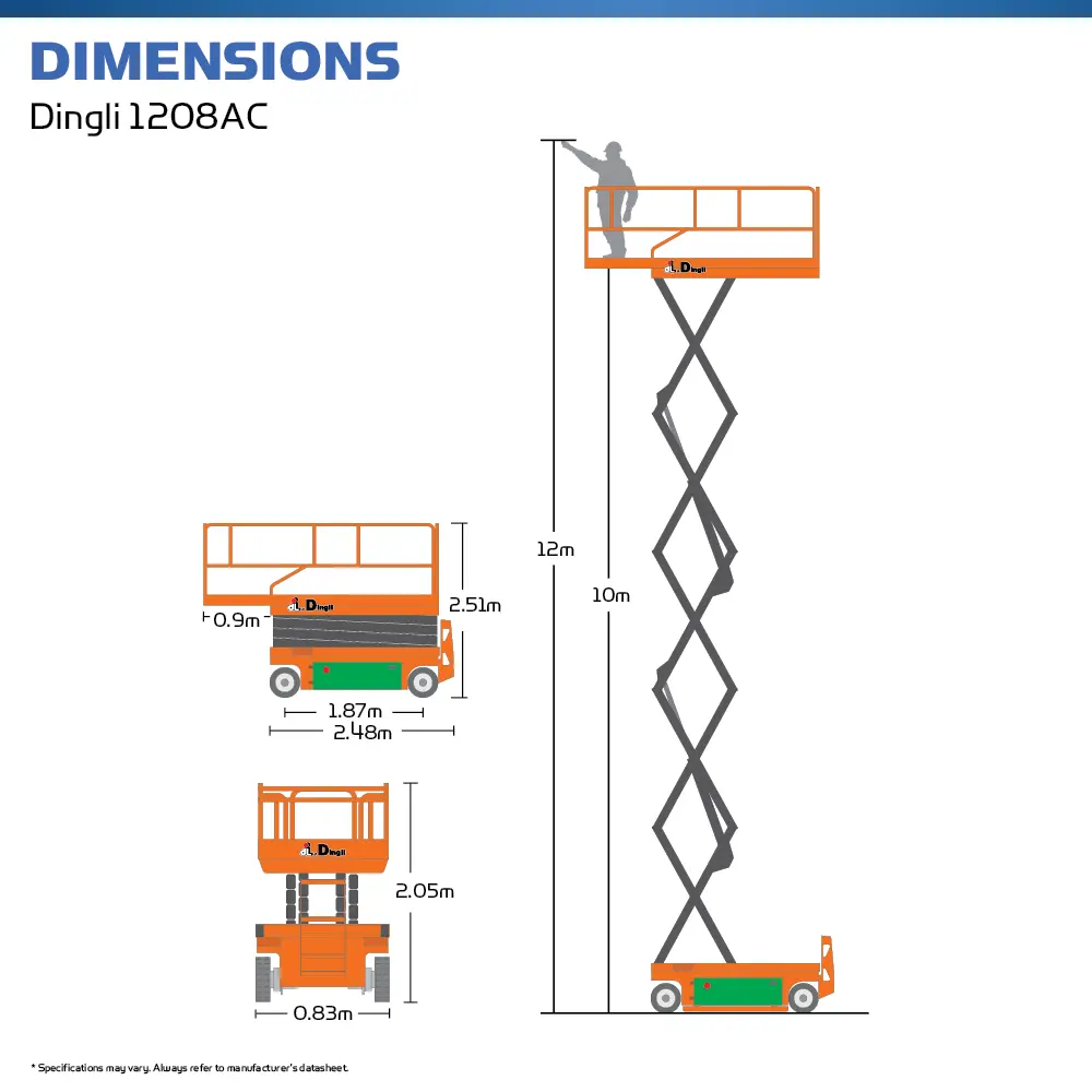 Dingli 1208AC - Electric Scissor Lift - Dimensions- Hire Safe Solutions
