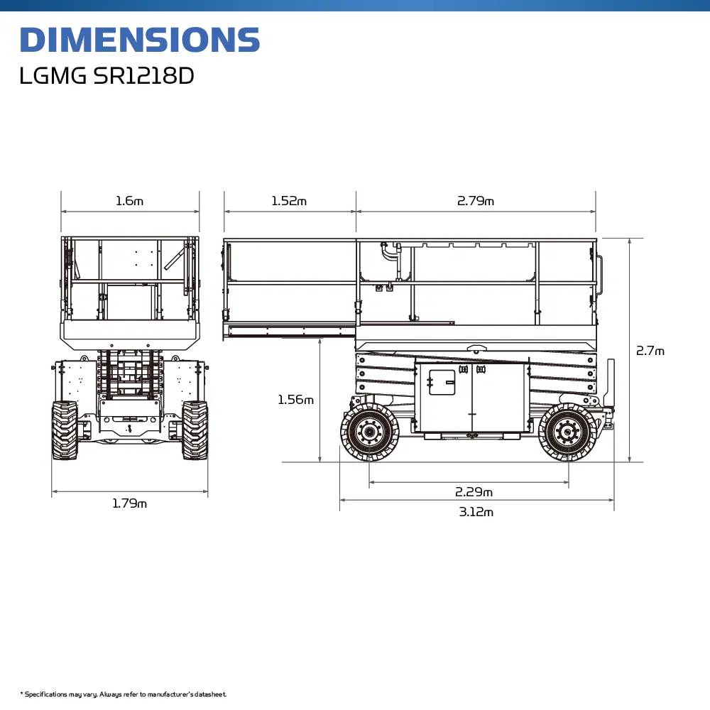 LGMG SR1218D Dimensions - Diesel Scissor Lift - Hire Safe Solutions