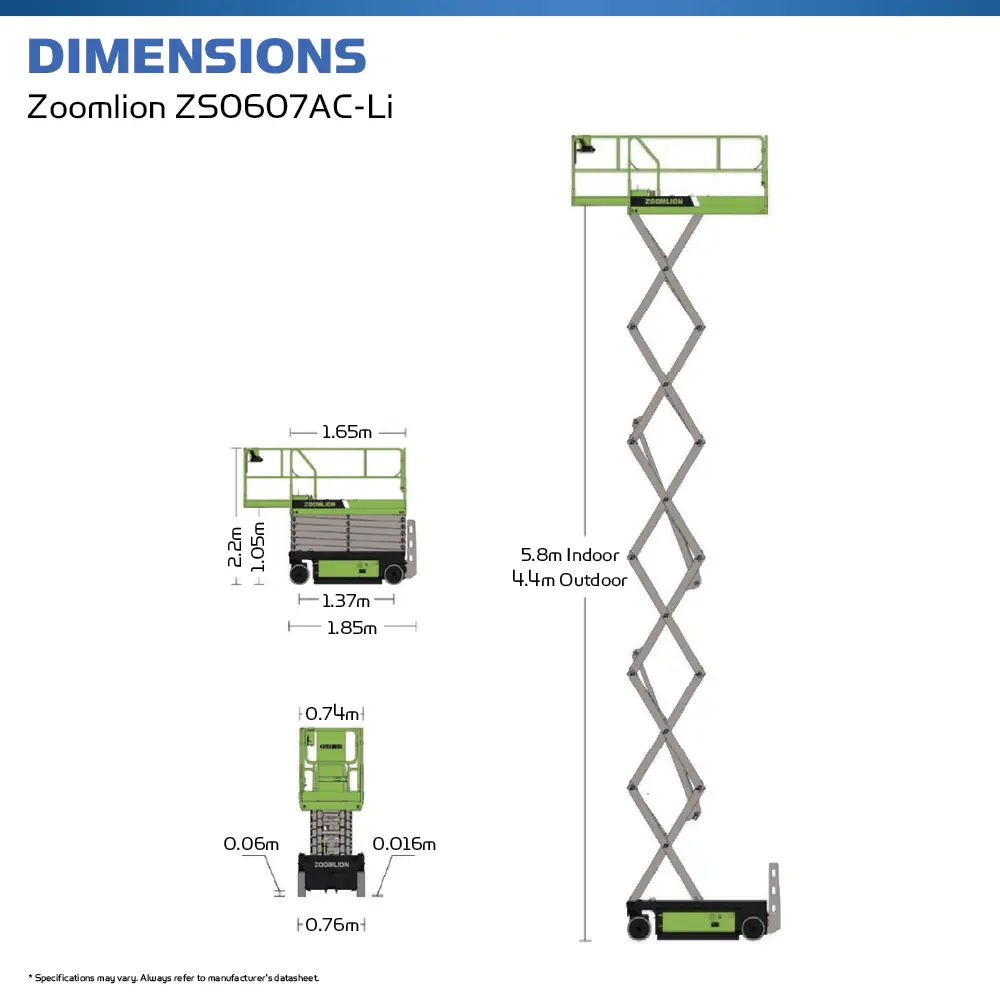 Zoomlion ZS0607AC-Li | Lithium Electric Scissor Lift | Hire Safe