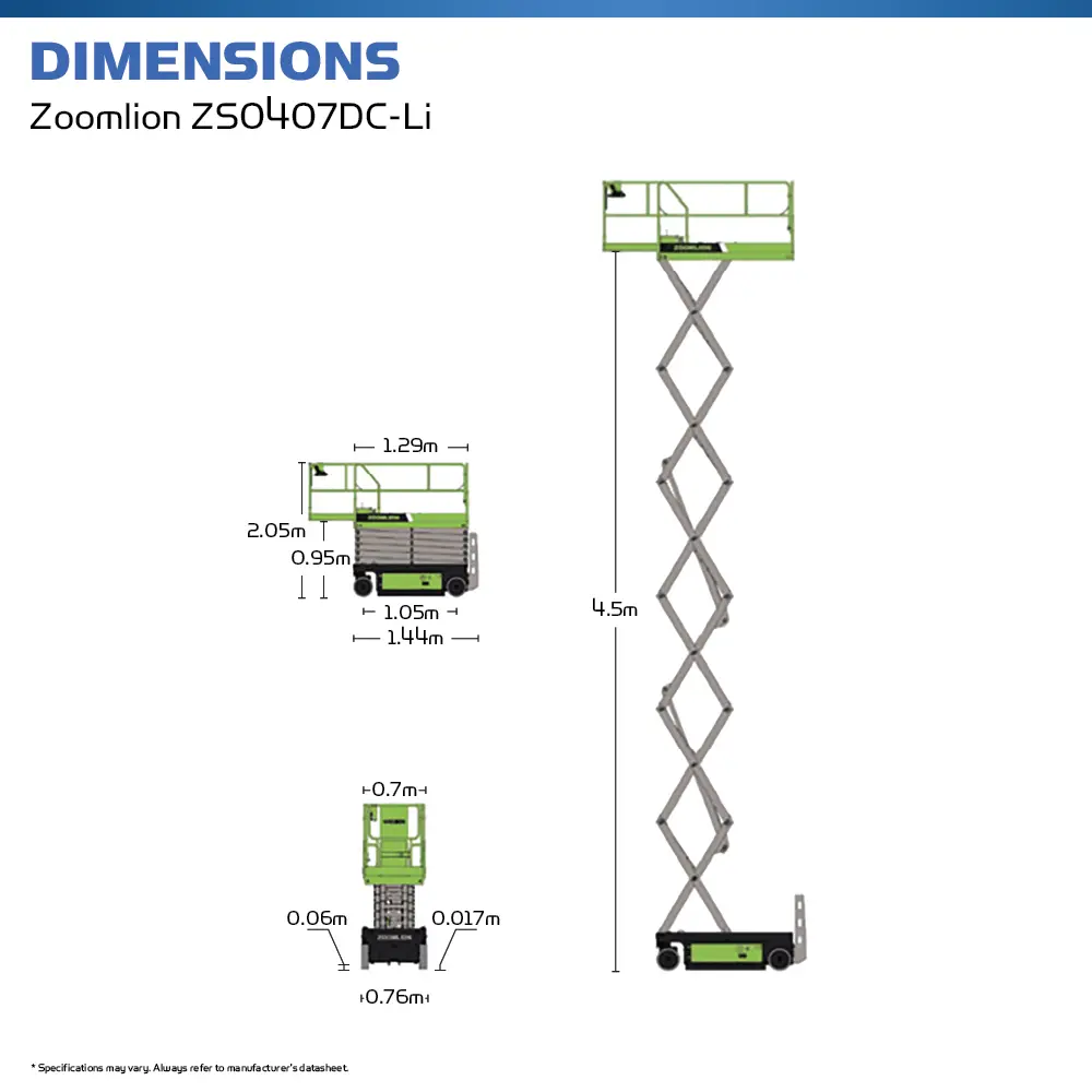 Zoomlion ZS0407DC-Li | 6.5m Lithium Electric Scissor Lift | Hire Safe Solutions